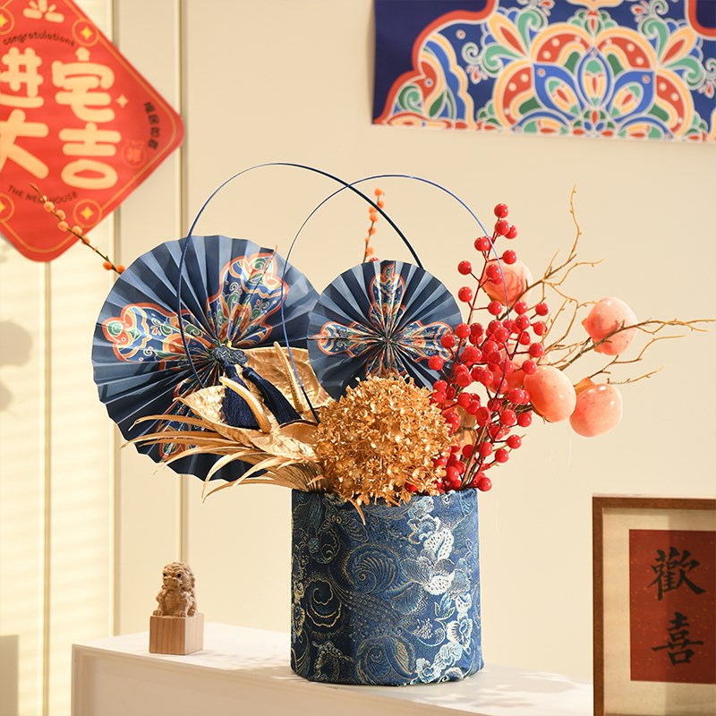 2024红色福桶冬青银柳插花桶花艺年宵花盒新年装饰道具喜庆抱抱桶图片