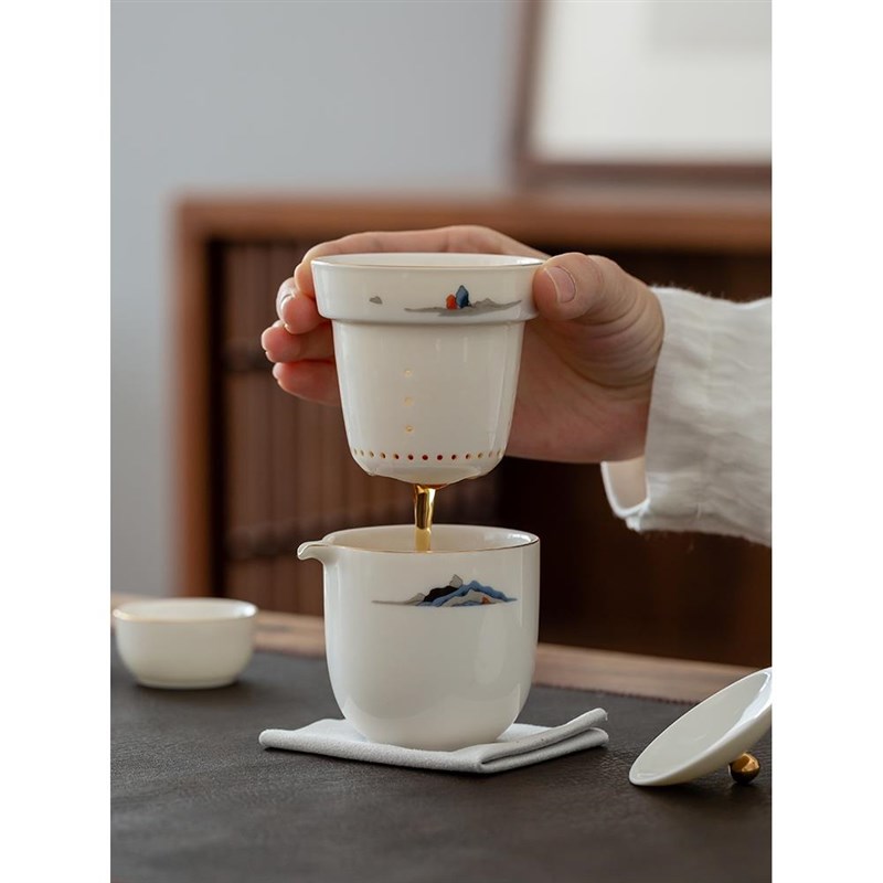 唐舍观携式旅行茶具套装快便客杯防烫瓷一山壶陶二ONF杯白瓷办公