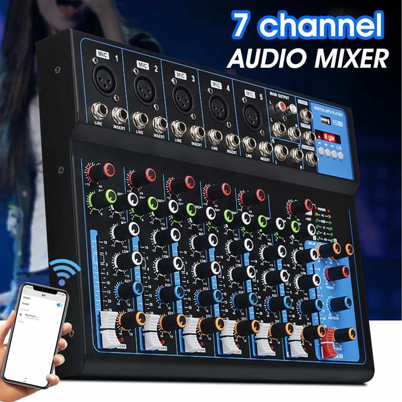 LEORY 7 Channel Bluetooth Karaoke Players DJ Mic Audio Mixer