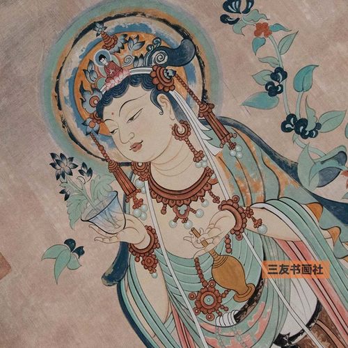 敦煌壁画一九九窟南无观世音菩萨像挂轴仿古国画佛像卷轴高清复制