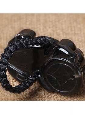 黑曜石戒指女黑曜石扳指把玩墨翠男戒指设计感高级男招财貔貅戒指