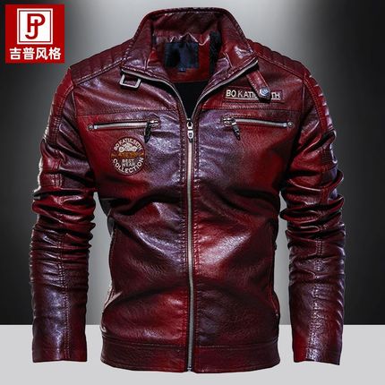 2024冬季新款男式PU皮衣加绒加厚休闲复古机车服青年帅气皮夹克男