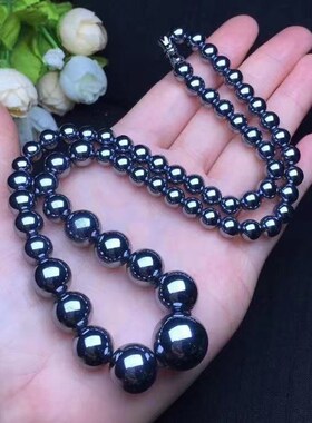 天然太赫兹石塔链 钛赫兹圆珠光珠项链毛衣链健康促循环美容饰品