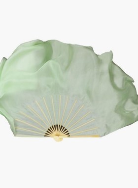 真丝扇淡绿色舞蹈扇子古典舞胶州秧歌中国风  双面色真丝舞蹈扇