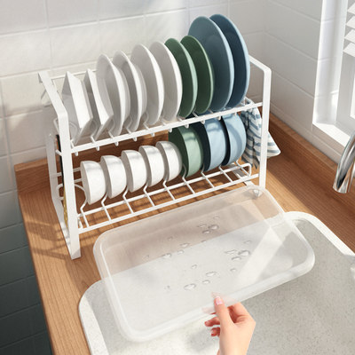 厨房碗碟沥水架子晾放碗盘碗筷收纳置物架窄边双层小型台面式小号