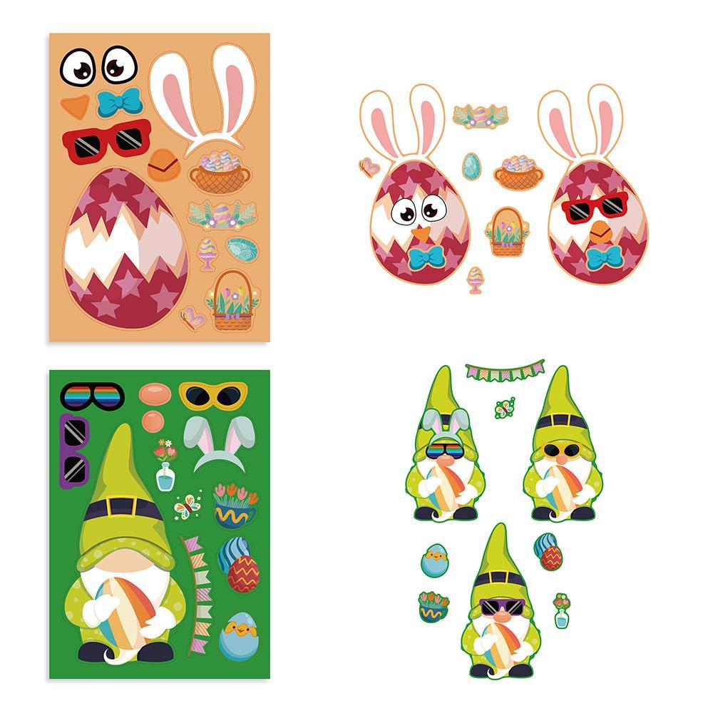 极速6/12Sheets DIY Easter Puzzle Stickers Cute Animals Face