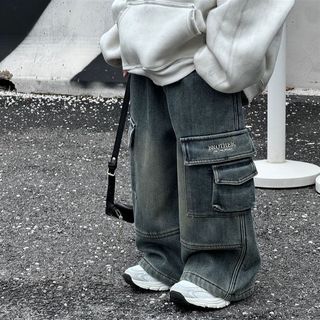 男童加绒裤子儿童冬季加厚直筒长裤男孩新款一体绒工装牛仔裤冬装