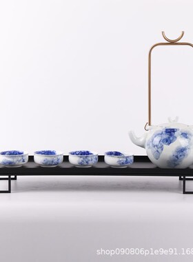 新中式现代青花陶瓷茶具茶托组合套装样板房客厅茶几茶室禅意摆件