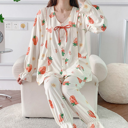 夏季月子服九月份纯棉薄款产后春秋天哺乳孕妇睡衣V孕期专用小个
