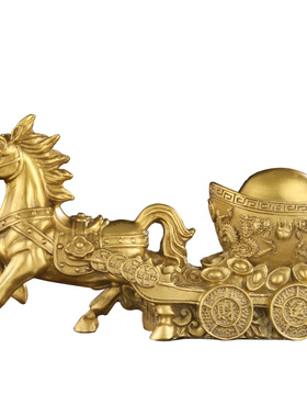 铜马拉聚宝盆纯铜马摆件马到成功酒柜办公L室客厅家居摆设开业礼