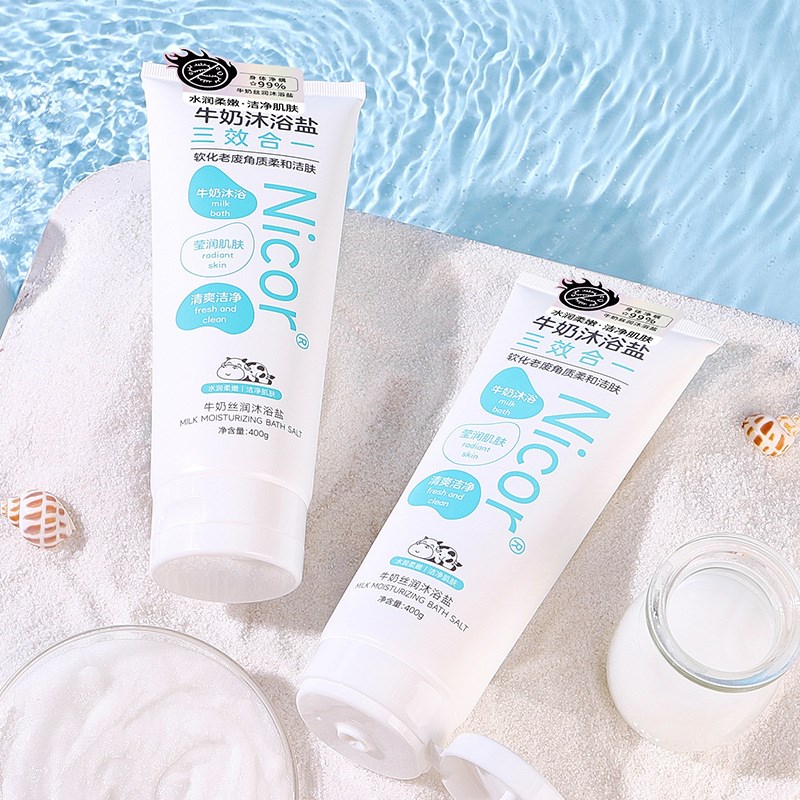 牛奶洗澡沐浴盐搓澡磨砂角质海盐亮白除螨祛痘全身男士专用香体露