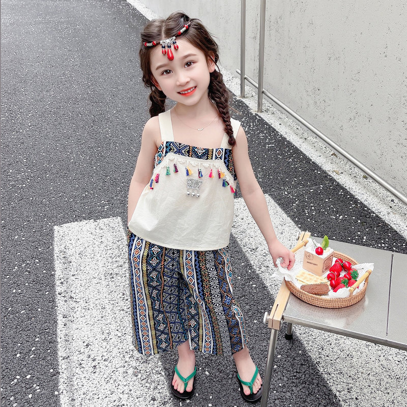 现货女童民d族风套装夏季薄款洋气儿童装夏装吊带两件套女宝宝网