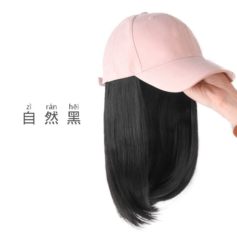 带假发的棒球帽假发一体鸭舌帽女款2023新款连帽戴头发帽子秋锁骨