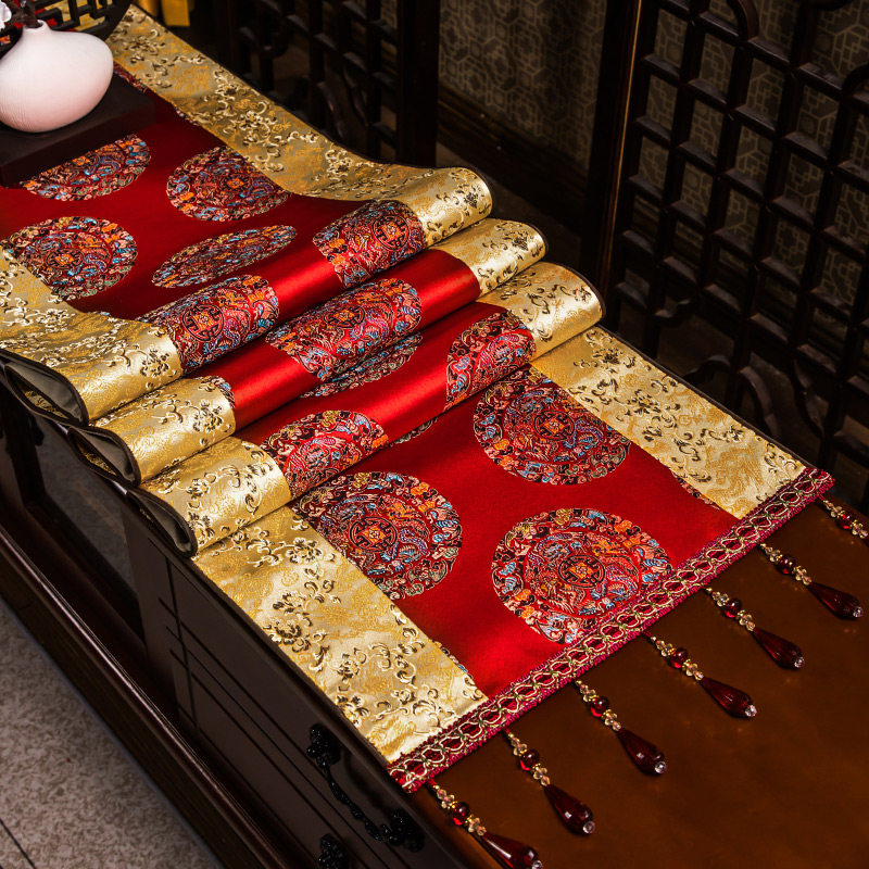 新中式电视柜巾茶几桌布长方形台布客厅玄关罩布缎面电视机柜盖布