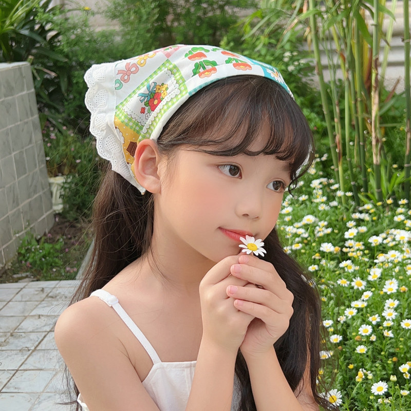 现货儿童头巾三角巾发带头箍女童编发头饰不勒头田园风头巾包头发