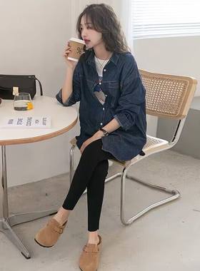 孕妇装春装时尚上衣开衫韩国洋气牛仔衬衫外套春夏外出可哺乳衣潮