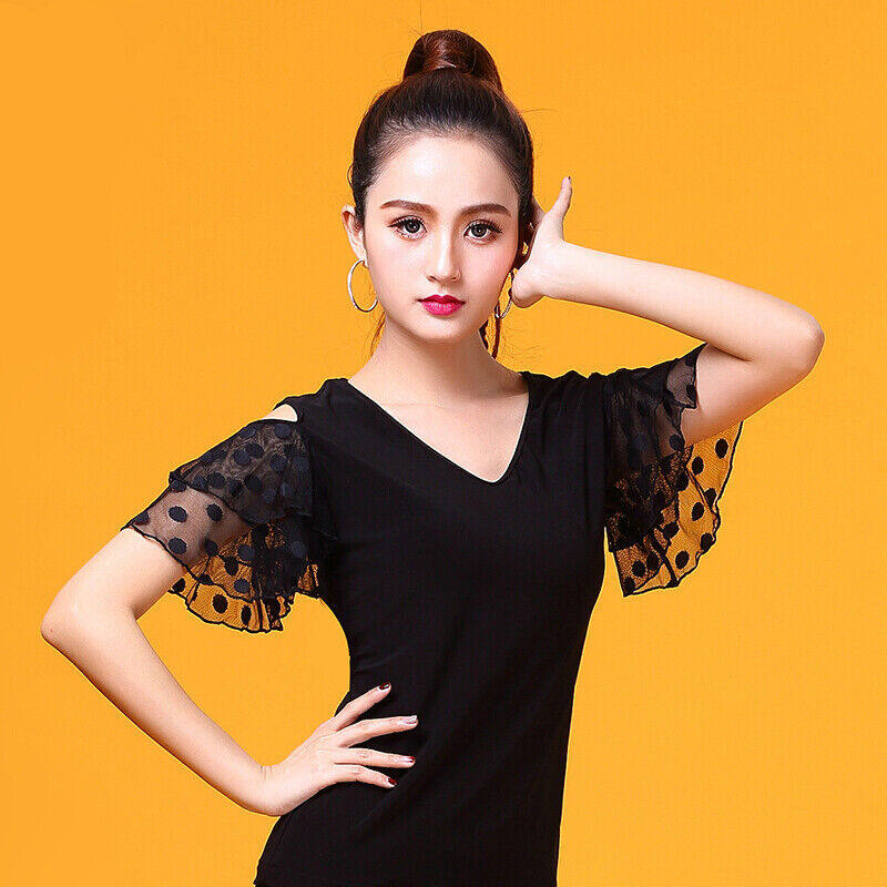 跳舞衣服h拉丁舞上衣女新款社交舞衣摩登舞蹈服装练功服舞