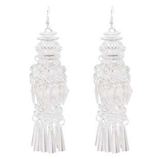 清冷新中式高级设计感流苏耳环苗族彝族长款夸张耳夹无耳洞耳饰女