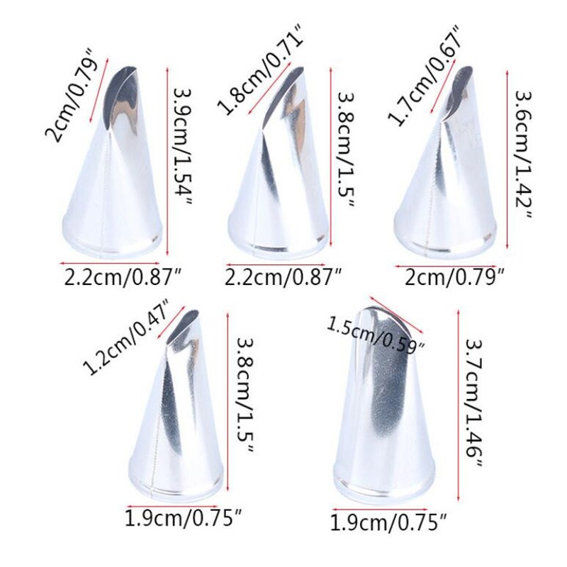 5Pcs 304 Stainless Steel Craft Flower Rose Icing Piping Nozz