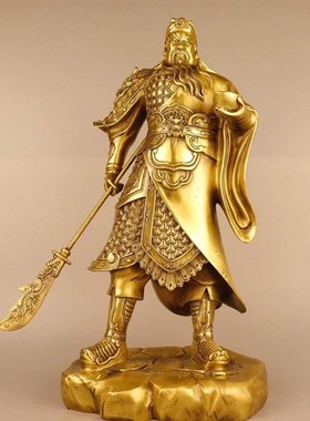 全铜提刀关公摆件关二爷神像家用客厅店铺托元宝横刀关公武财神爷