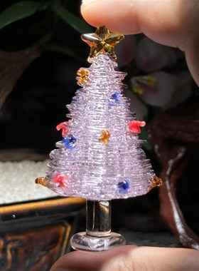 外贸漂亮国圣诞节圣诞树粉色拉丝淄博产琉璃工艺品摆件