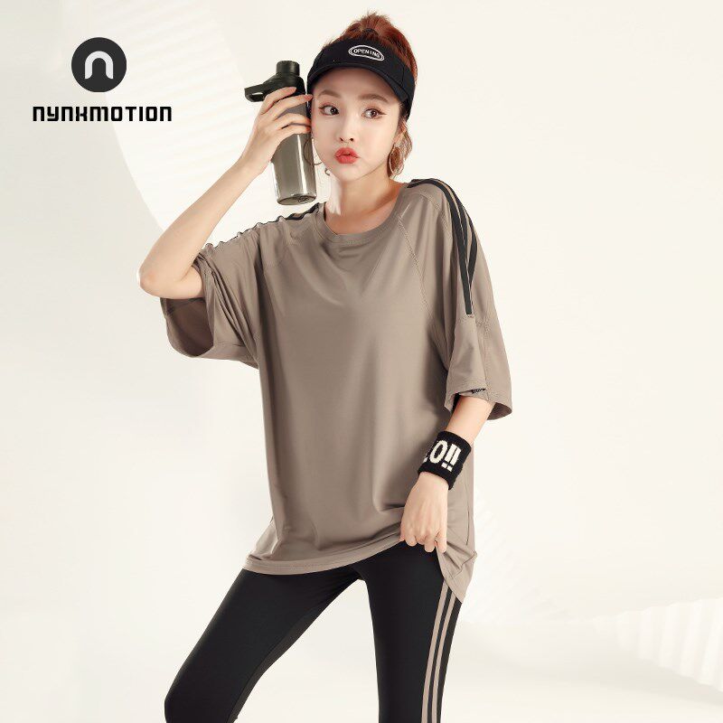 夏季短袖瑜伽服女大码胖mm宽松跑步运动速干套装健身服三件套薄款