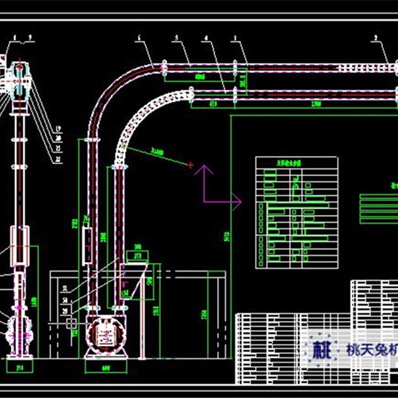 DN100-00圆管链输送机CAD图纸(含零部件)车间生产图纸 机械设计