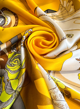 小方巾丝巾女黄色春秋冬季妈w妈护颈饰围脖子职业空姐薄纱巾围巾7