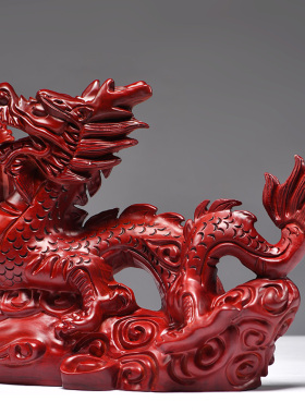 花梨实木雕刻龙摆件生肖红色木龙B家居办公室装饰红木工艺品送礼