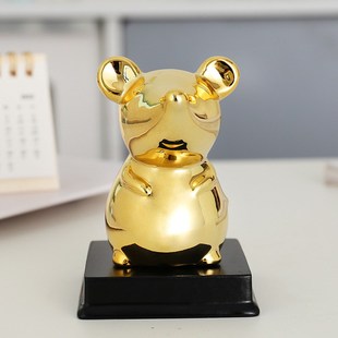 十二生肖招财桌面小摆件金色虎鼠牛兔龙蛇马羊猴鸡狗猪陶瓷工艺品