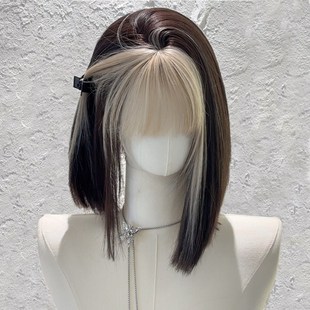 薄款 白金刘海染假发女夏季 超A一刀切短发仿真全头套 城市猎人