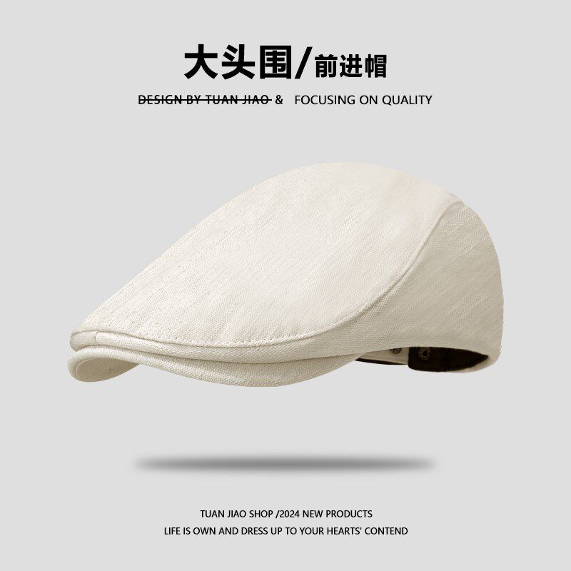 小众高货大头围黑色画家帽子女夏棉麻透气反戴前进帽复古百搭鸭舌