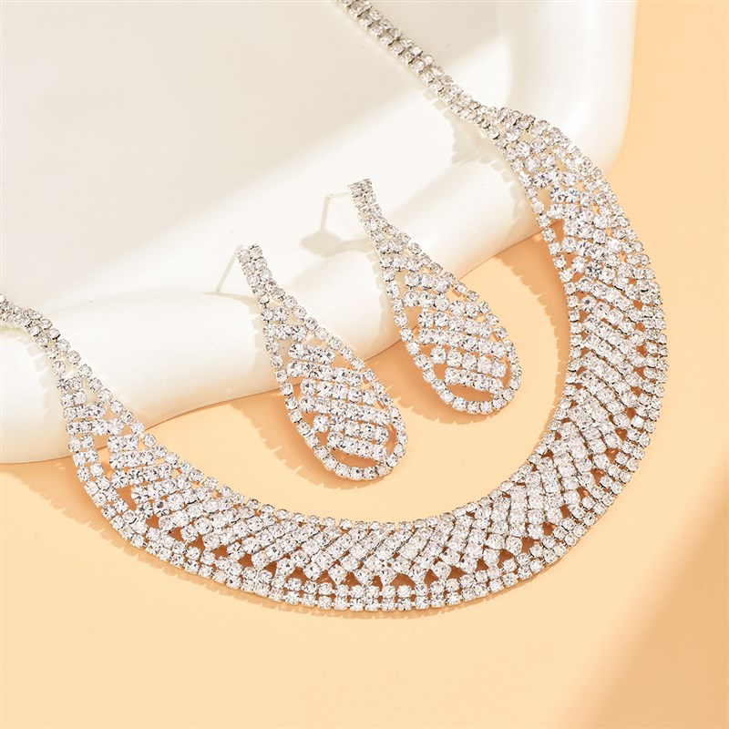 银色婚纱项链套装镶嵌锆石结婚晚D宴主持配饰品晚礼服新娘首饰