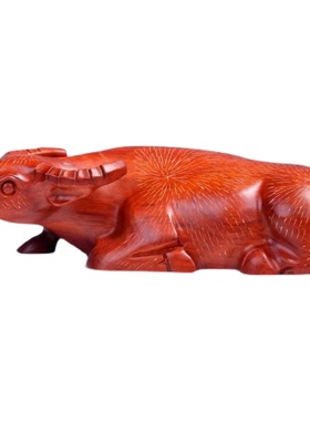 实木雕刻卧牛摆件檀木头根雕十二生肖牛手把件红木家居装饰工艺品