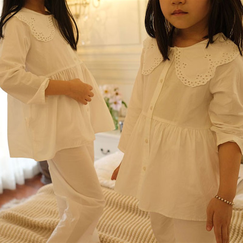 推荐Kid Girls Lolita Embroidered Turndown Collar Pajama Sets