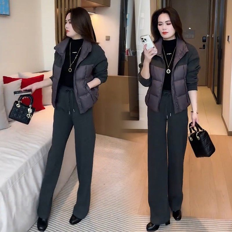 高级感套装女冬季2025新款欧货时尚洋气减龄棉服阔腿裤保暖两件套