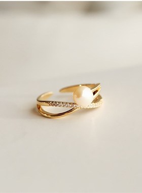 韩版轻奢精致高级感珍珠戒指女款2024年新款潮小众食指戒指环多层