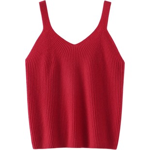 大美版 弹力坑条羊绒吊带背心女纯羊绒毛衣针织吊带内搭外穿 型