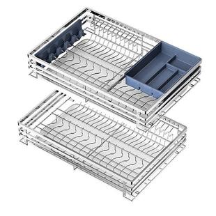 拉篮厨房整体橱柜304不锈钢双层抽屉式 碗碟收纳层架调味篮内置整