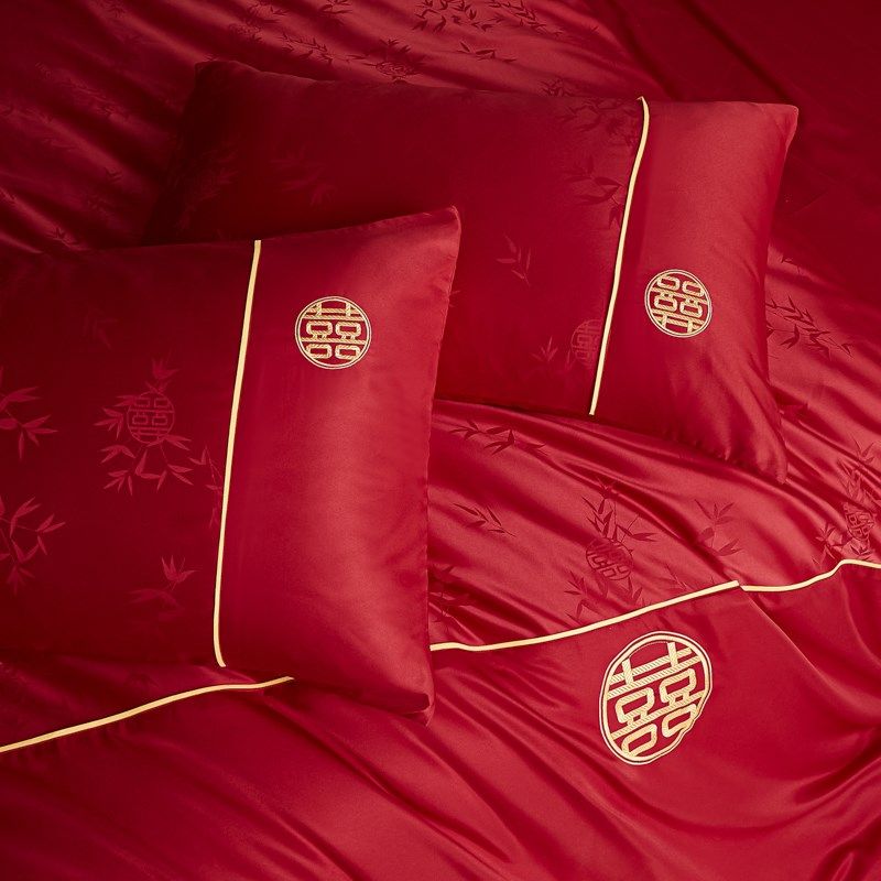 中式提花结婚四件套大红色被套床单新婚喜被婚庆床上用品,床上用品,婚庆床品套件,淘宝优惠券,粉丝福利购,淘宝优惠卷