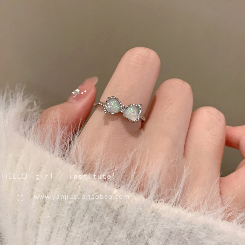 现货欧泊月光石蝴蝶结戒指女时z尚个性食指戒小众设计轻奢精致开