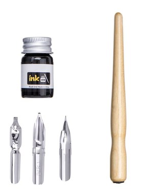 Manga Dip Pen Set Comic Pro Drawing Kit 3 Nibs Wood Holder I