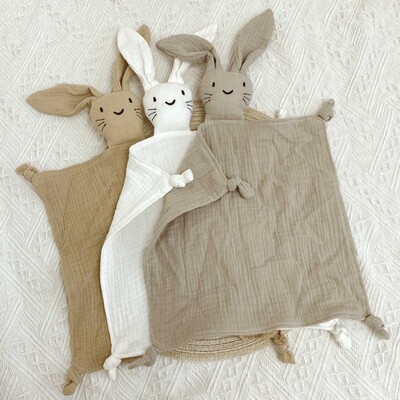 速发Soft Cotton Muslin Baby Bib Stuffed Rabbit Doll Newborn