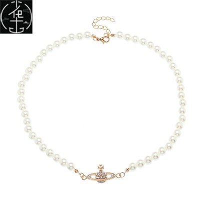 速发uxury Designer Pearl Necklace Crystal Planet Saturn