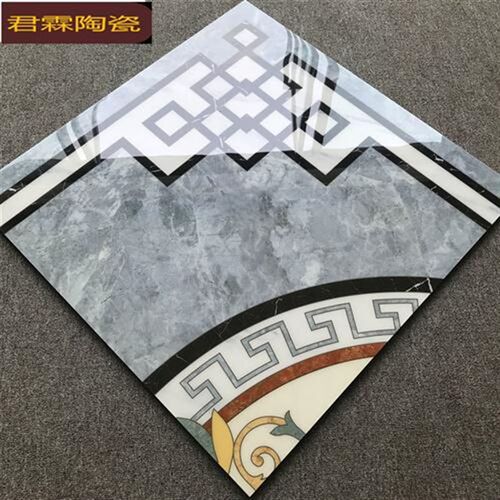 新中式灰色客厅拼花地砖800x800 餐厅过道微晶石S仿水刀地拼花瓷