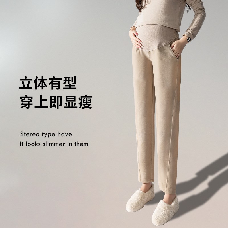 孕妇裤秋冬外穿冬款孕晚期孕妇装百搭九分N加厚毛呢烟管裤萝卜裤