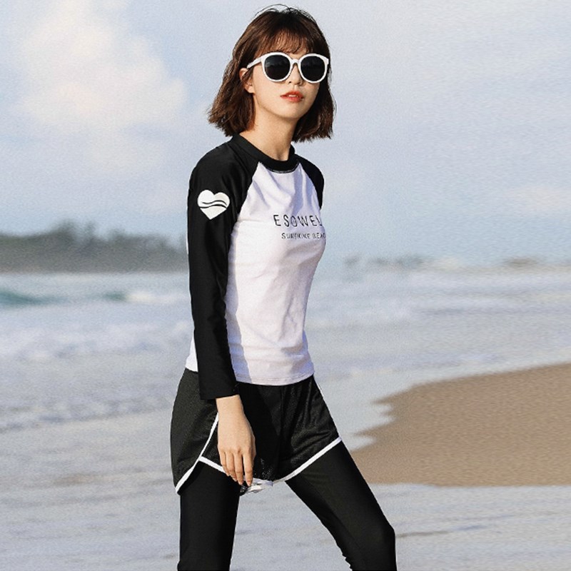 潜水服女分体泳衣长袖长裤专业泳装海边沙滩防晒保守遮肉微胖女孩