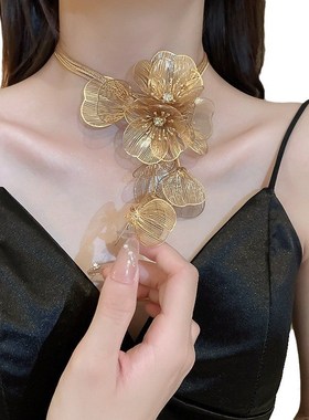 热销花朵耳环项链套n装欧美夸张女金属感高级流苏耳环舞会礼服配