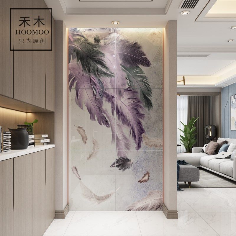 羽毛瓷砖美式现代玄关电视背景墙微晶石影视墙砖客厅装饰边框