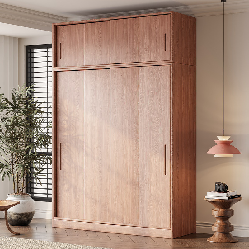 全实木衣柜现代简约卧室金丝红檀木推拉门衣橱收纳挂式落地移门柜